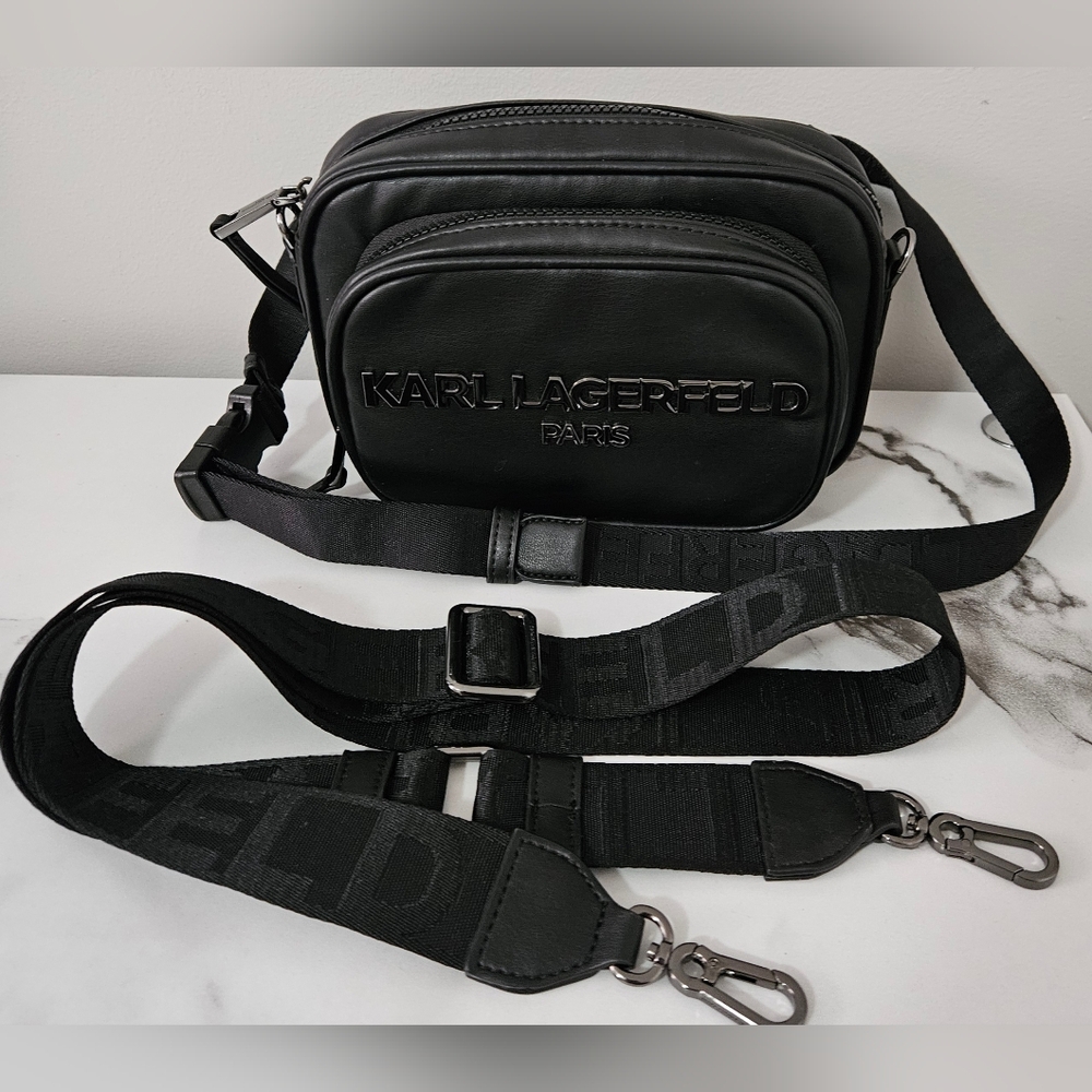 Karl Lagerfeld Paris Black/Gunmetal Voyage Crossbody Belt Bag- NWOT - Picture 5 of 5